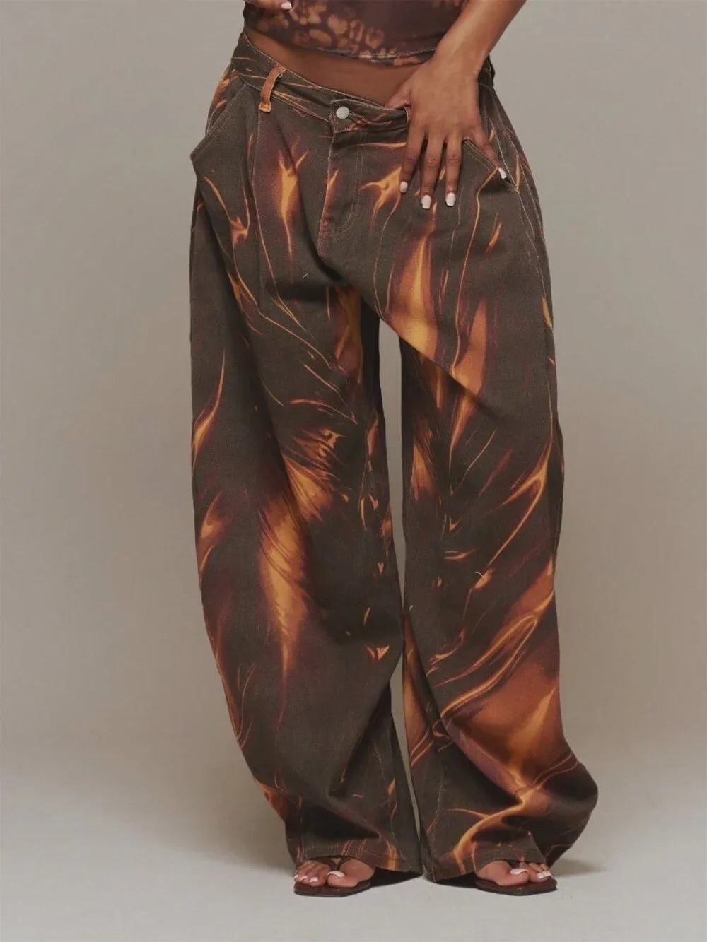 Multicolor Casual Women's Graphic Printed Baggy Low Rise Baggy Pants